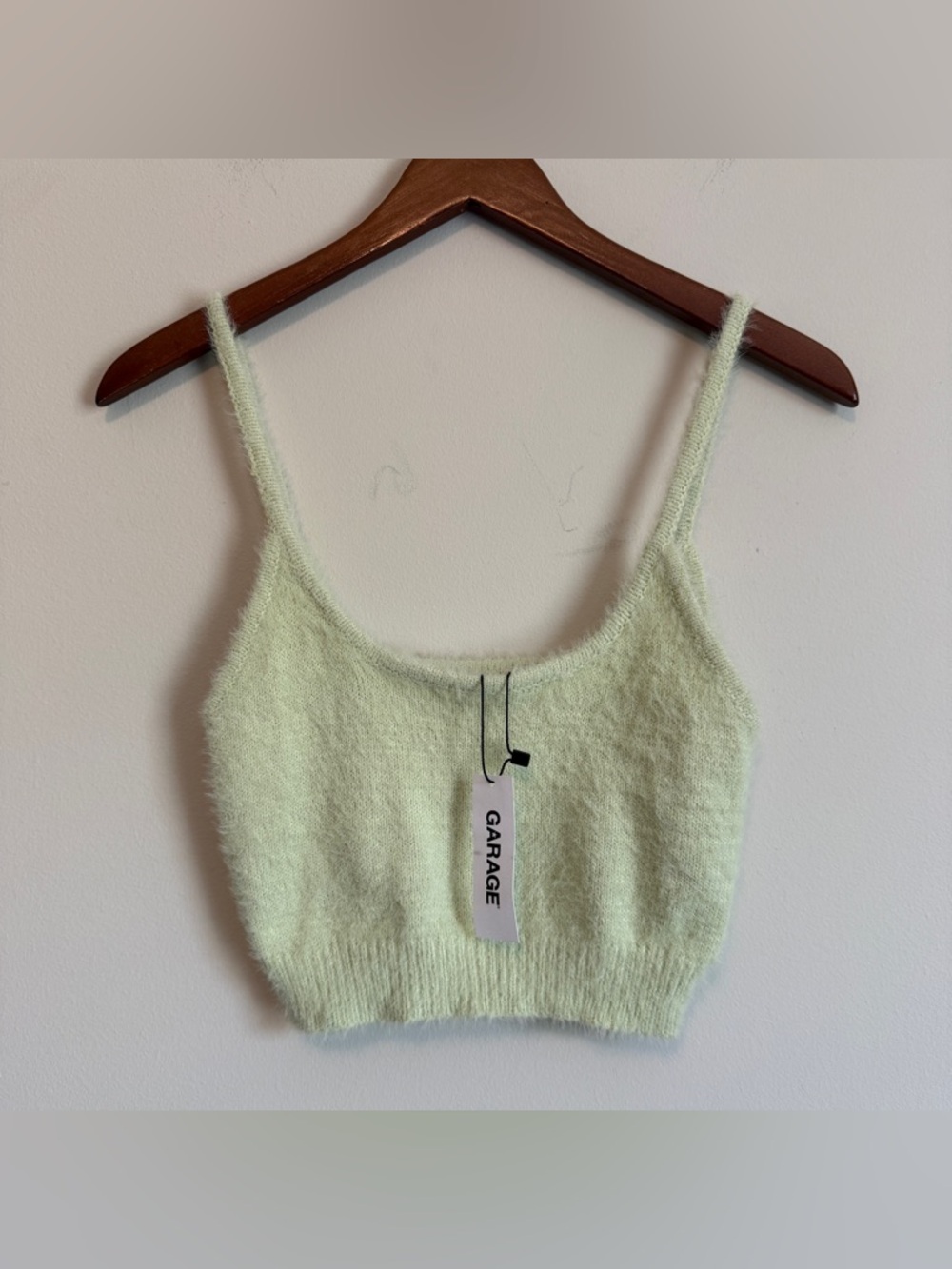 NWT GARAGE Fuzzy Knit Crop Top Women M Soft Eyelash Cami Y2K Fairy Eclectic Boho